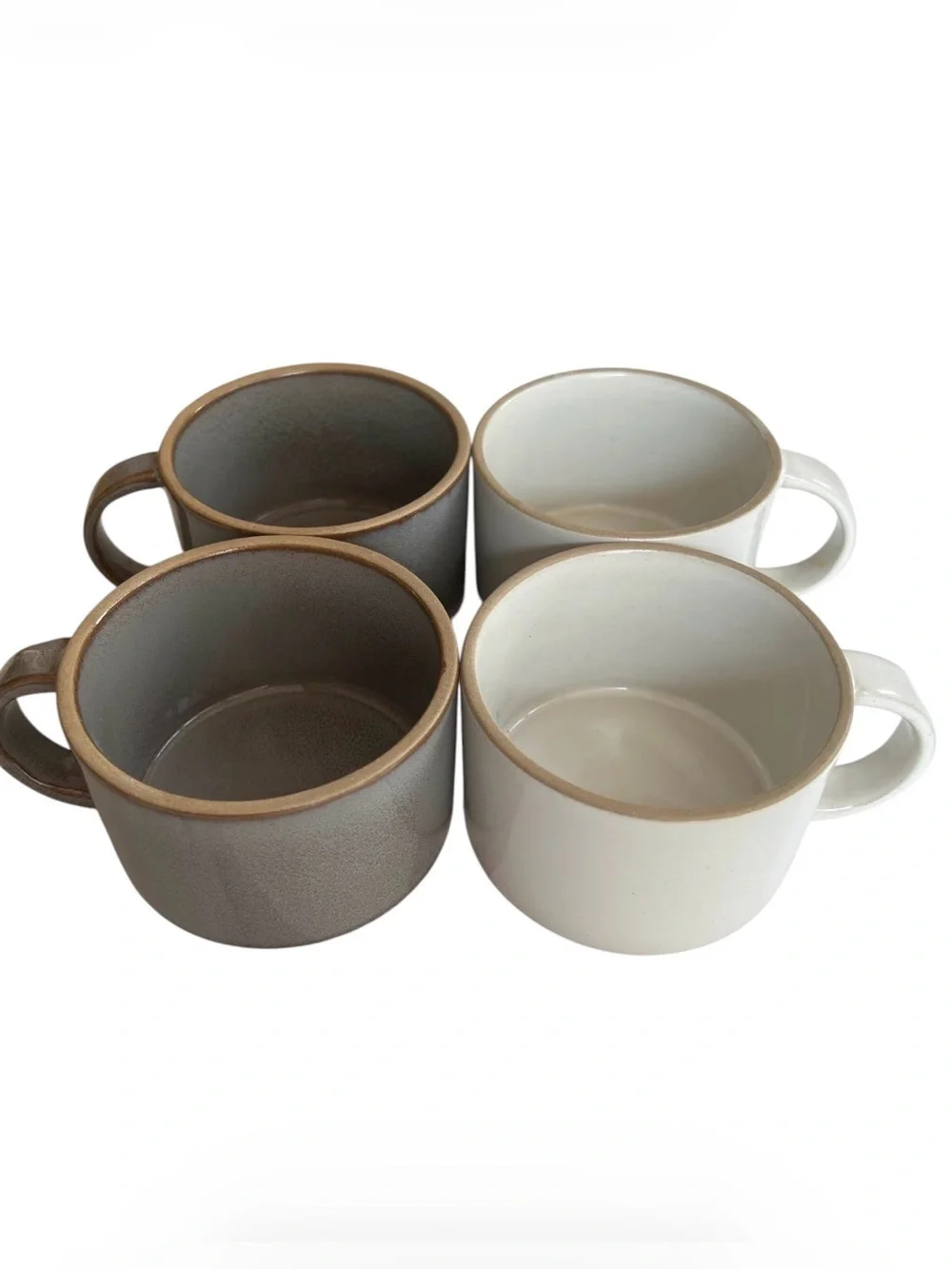 Departo Sturdy Glazed Ceramic Coffee or Tea Mugs Ivory & Slate Grey Set of 4